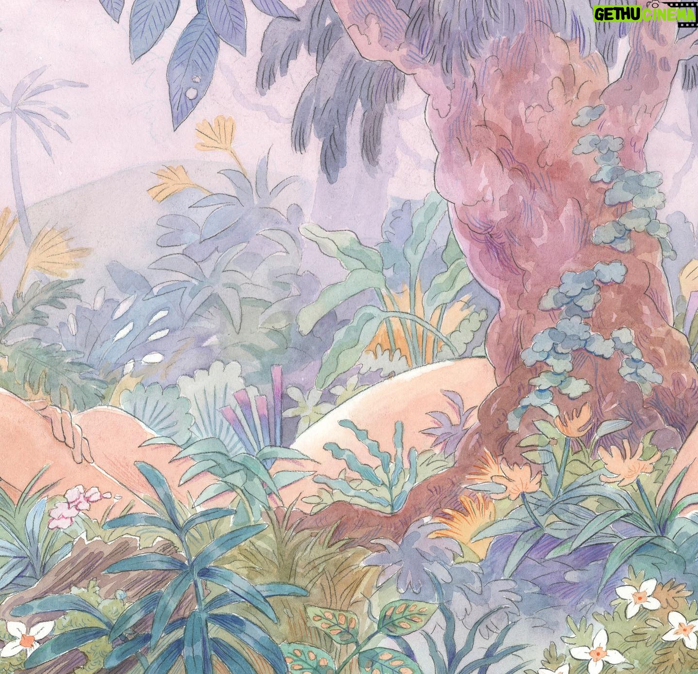 Laura Heikkala Instagram - Forest Fairies 🌴 Swipe to see the whole painting! This was one of my personal favorite pieces I made for the exhibition🥰 The exhibition is running until Sep 9th, go check it out if you get the chance. This and a few more originals are available through the gallery✨