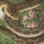 Laura Heikkala Instagram - Snake Children 🐍 The final painting for my Tokyo solo show! ☺️💕 I hope you have enjoyed seeing my tiny characters exploring their magical worlds! My exhibition is going on until May 25th, if you are in Harajuku go check it out. The remaining originals will go on sale online tomorrow at 8pm Japan time 🌸 #watercolor #snake #illustration