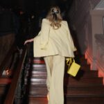 Laura Whitmore Instagram - In suit of sunshine @stellamccartney ☀️ Party shoes @louboutinworld Handmade bow @joepickeringtaylor Pure ‘class’ chain @margaret0connor Second last shot definitely telling Christian my best dad joke! LW X PFW