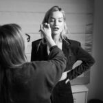 Laura Whitmore Instagram - LFW BTS 🖤 my younger make up artist was a bit too bossy so @toribmakeup stepped in. Thanks for the snaps @georgeonaboat wearing @mark_fast and @dear_frances #whatwhitmorewore