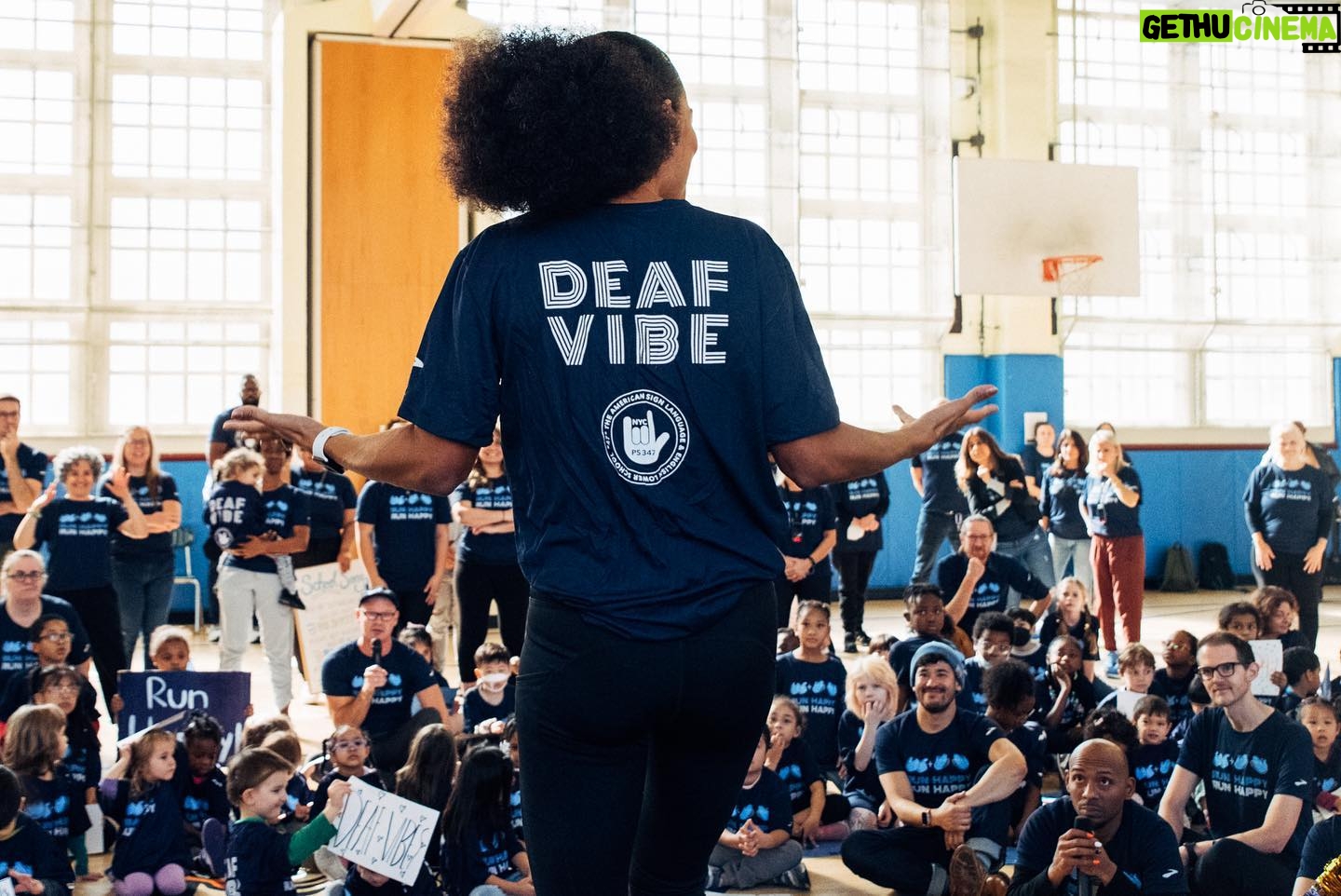 Lauren Ridloff Instagram - It’s the week of the @nycmarathon, my very 1st marathon ever! Feeling all the feels after visiting @ps347asl where I used to teach, where the ASL/Deaf Vibe is strong! A shout-out to @jenafloydart who designed these amazing Run Happy ASL shirts for the occasion! I'm still raising funds for the school and there’s still time to donate with @brooksrunning matching all your donations. Click link in bio to donate. A HUGE thank you to everyone who has donated so far! Be sure to follow my Stories THIS Funday Runday Sunday when I run THE race! #RunHappy #Sponsored