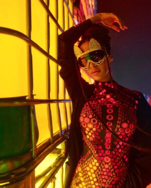 Leïla Ben Khalifa Instagram - It was all a neon dream 🚦
 📸 @mosessiluk 

#burningman #blackrockcity #monckeylove  #neondreams