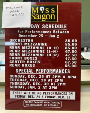 Lea Salonga Instagram - Day 1 of tech. I returned to my Broadway home. This, a price list from the original 1991 production of Miss Saigon, was waiting for me in my dressing room, care of the head props person, Rick Dalcortivo! Only 13 days before Here Lies Love’s first preview! See you on the dance floor starting July 11!

@herelieslovebway