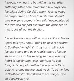 Leona Lewis Instagram - I’m so sorry Southend xx