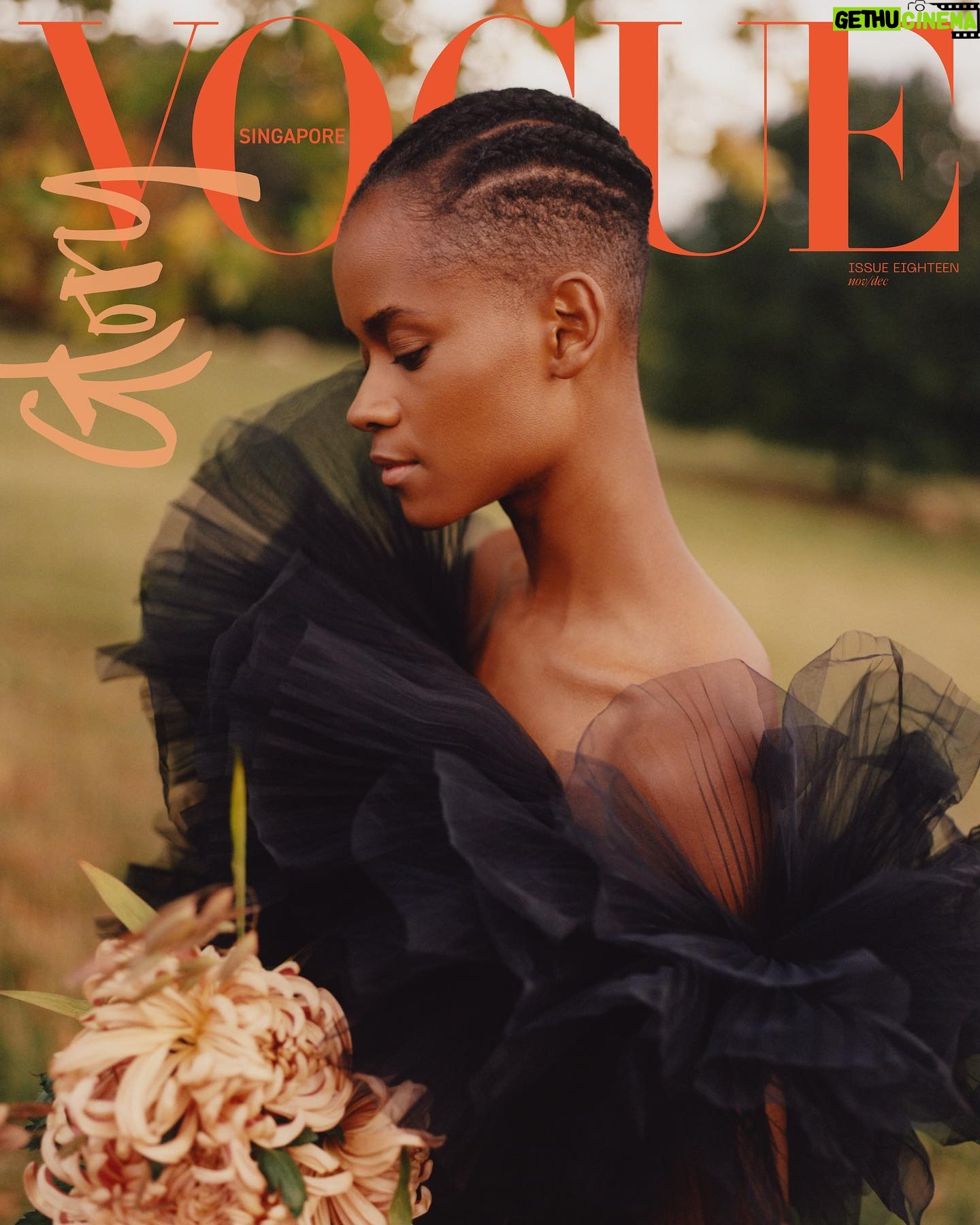 Letitia Wright Instagram - Vogue Singapore Cover ๐งก๐ค Glory Issue ๐๐พ Photography: @ben.parks.studio Styling: @mrfabioimmediato Story: @menon.maya Hair: @stefanbertin Makeup: @kennethsohmakeup Manicure: @cherriesnow Production: @2dmanagement Styling asst.: @asmae.el.ouaruachi Florist: @lucyjonesy PR: @twenty9twelvepr