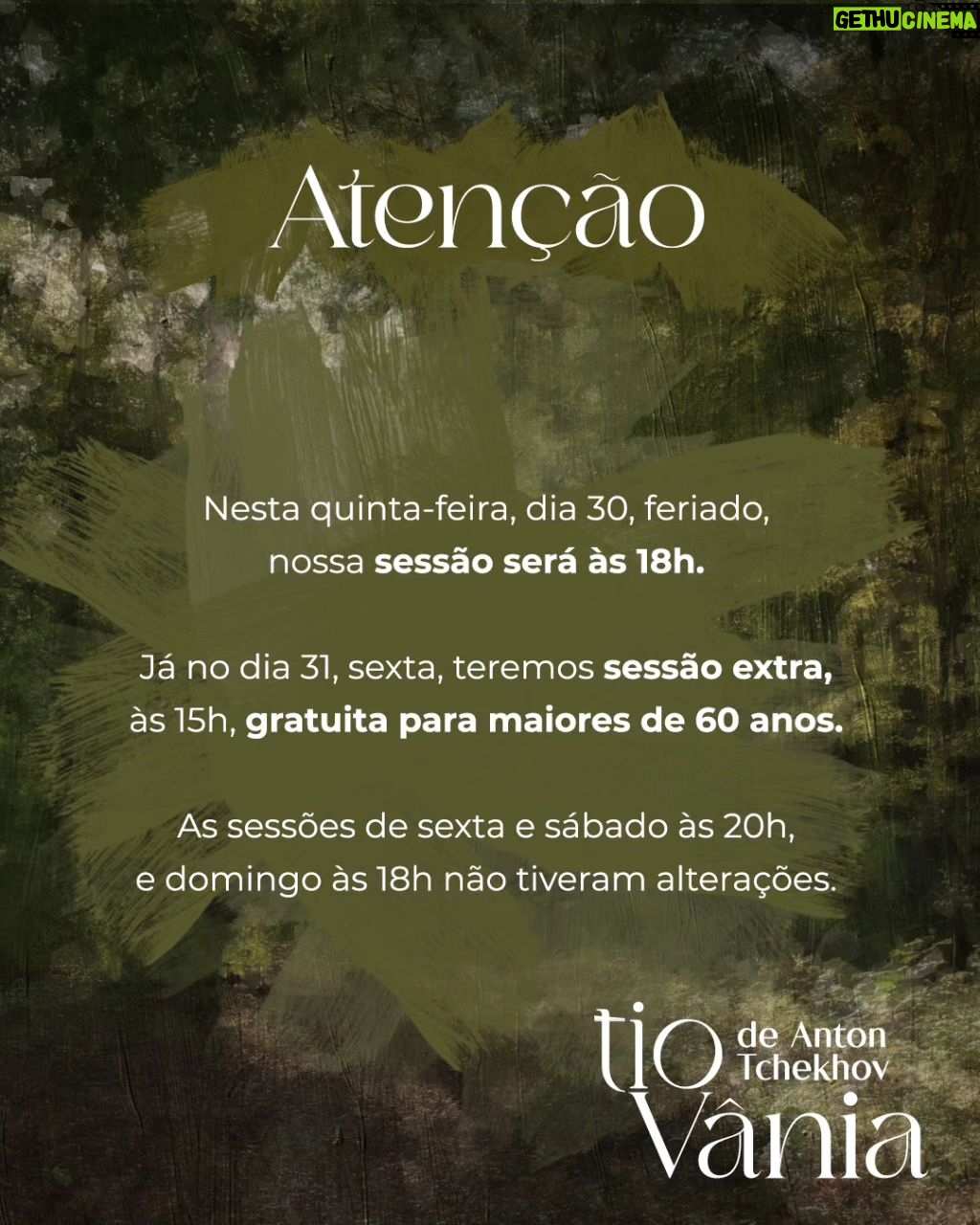 Lilian Blanc Instagram - 👀 Especialmente nesta semana de feriado, fique de olho nos horários das sessões de Tio Vânia no Sesc Santana. 📌 ✅ Compre seus ingressos no link da bio, ou sescsp.org.br/santana ou no aplicativo Credencial Sesc SP Arte: @nandomedeiross #grupotapa #tchekhov #teatrosp #experimenteteatro #arte #sescsantana #sescsp