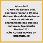 Lilian Blanc Instagram - Cadê os editais de chamamento das @oficinasculturais Cadê os editais de chamamento Sra. Marilia Marton @mariliamartonofc A Oficina Cultural Oswald de Andrade não pode fechar! NÃO AO FECHAMENTO DAS OFICINAS CULTURAIS! @oficinaculruraloswalddeandrade @valdirrivaben