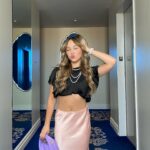 Lilliana Ketchman Instagram - new york new york 🌸 . . comment NEW YORK one letter at a time for a dm 💙 . . #lillyk #pearls #pink #purple #fitcheck #fun