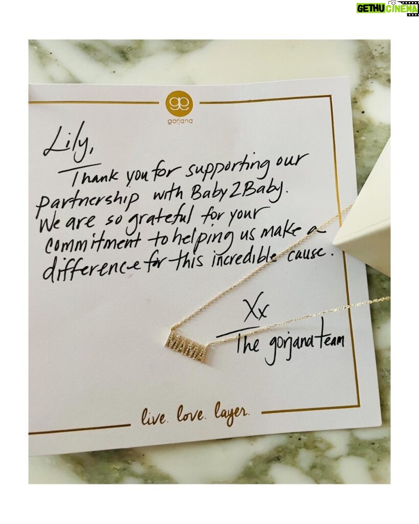Lily Aldridge Instagram - I am so proud to be a @baby2baby Angel and support their critical work providing over 450 million essential items to families in need across the country 🤍 A huge thank you to @gorjana for continuing to give back to Baby2Baby and the hardworking moms they serve with this beautiful Diamond Mama necklace in honor of Mother’s Day 🫶