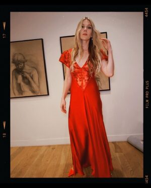 Lily Rabe Instagram - The night before (the night before) in a @rodarte dress I loved so much I was dancing in the living room … @mptf #EveningBefore

Styling: @leithclark 
Hair: @claytonhawkins
Makeup: @sarahuslan 
💃🏼: @rodarte 
👠 and 👛 : @jimmychoo 
💍: @margosiegelpr @effyjewelry @untamedpetals
