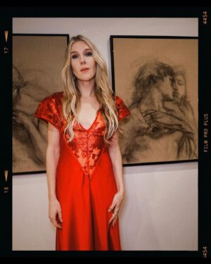 Lily Rabe Instagram - The night before (the night before) in a @rodarte dress I loved so much I was dancing in the living room … @mptf #EveningBefore

Styling: @leithclark 
Hair: @claytonhawkins
Makeup: @sarahuslan 
💃🏼: @rodarte 
👠 and 👛 : @jimmychoo 
💍: @margosiegelpr @effyjewelry @untamedpetals
