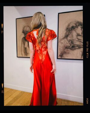 Lily Rabe Instagram - The night before (the night before) in a @rodarte dress I loved so much I was dancing in the living room … @mptf #EveningBefore

Styling: @leithclark 
Hair: @claytonhawkins
Makeup: @sarahuslan 
💃🏼: @rodarte 
👠 and 👛 : @jimmychoo 
💍: @margosiegelpr @effyjewelry @untamedpetals