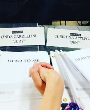Linda Cardellini Instagram - Season 2 table read!! Here we go! Can’t wait for you to see what Jen and Judy are up to. 😲 @deadtome  @netflix #christinaapplegate #jenandjudy ✨