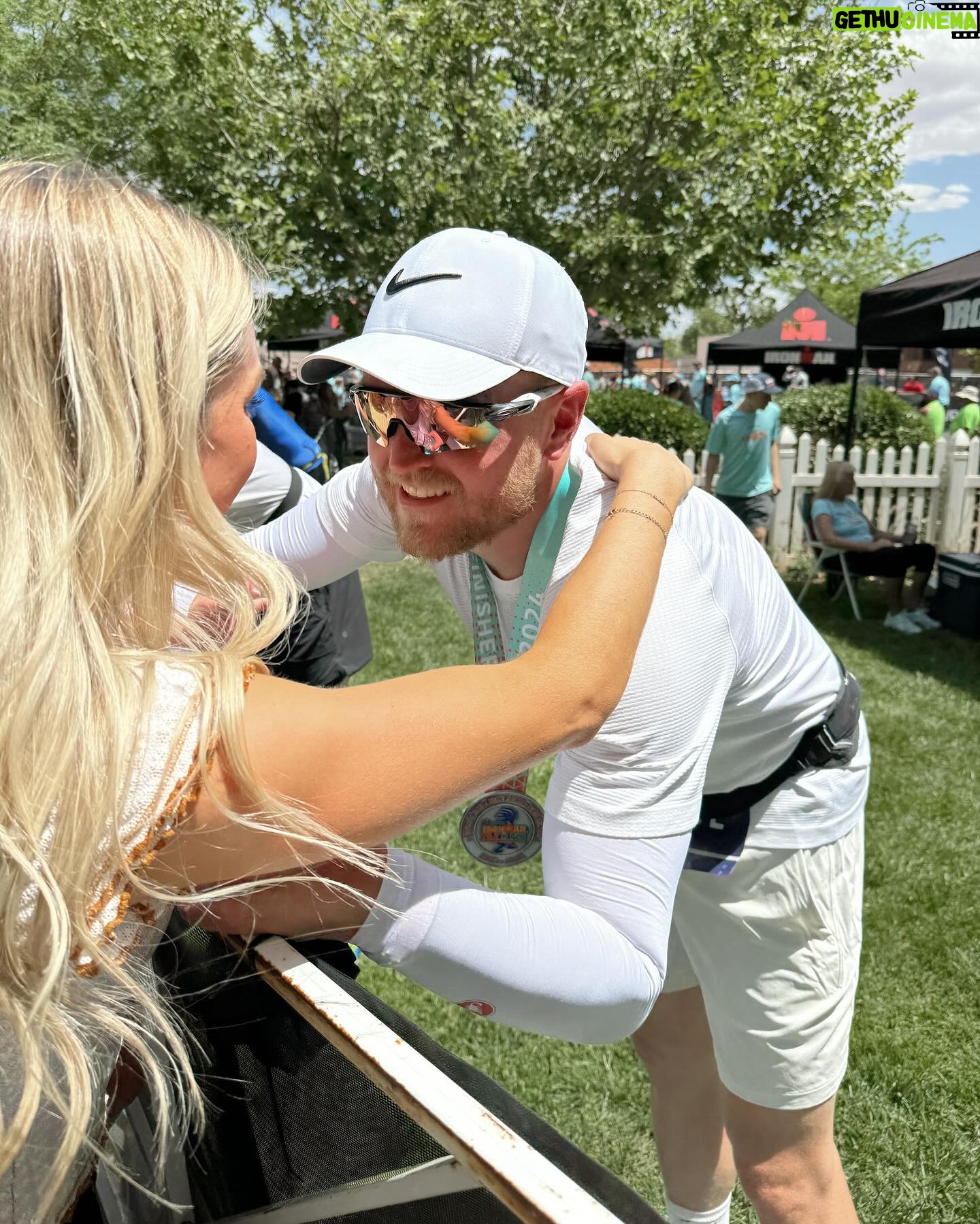 Lindsay Arnold Instagram - IRONMAN 70.3 👏🏼 Sam has trained so hard the past 6 months to prepare for his very first Ironman race and I can't even express how proud I was watching him cross that finish line 🏁 Sage and June were so excited about it too and both wanted to snuggle him immediately after! We love our guy and wow I am just so impressed with everyone who did this race it is no joke! #ironmantraining #ironman #stgeorgeironman