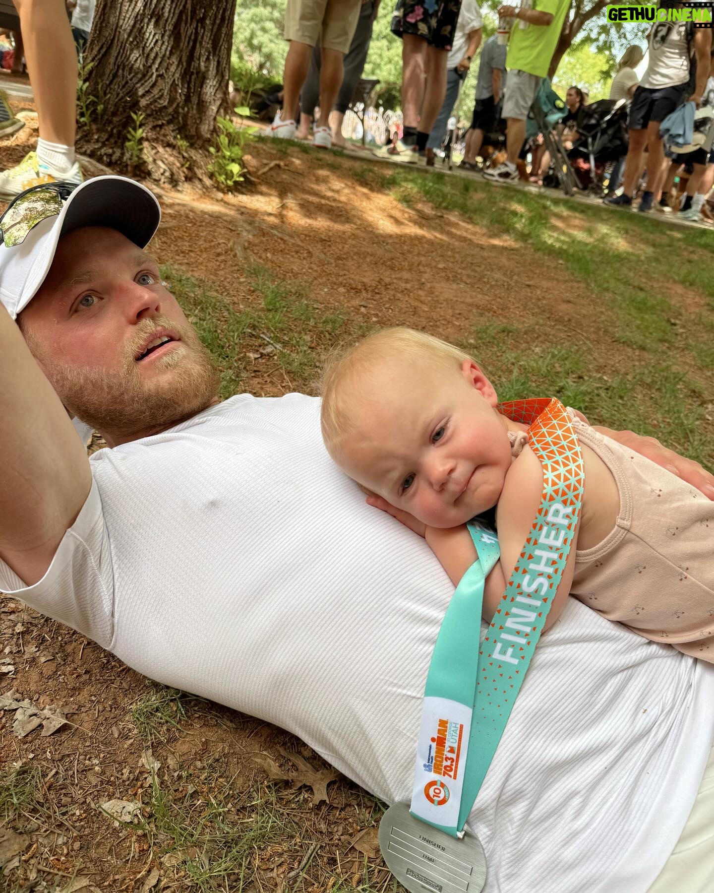 Lindsay Arnold Instagram - IRONMAN 70.3 👏🏼 Sam has trained so hard the past 6 months to prepare for his very first Ironman race and I can't even express how proud I was watching him cross that finish line 🏁 Sage and June were so excited about it too and both wanted to snuggle him immediately after! We love our guy and wow I am just so impressed with everyone who did this race it is no joke! #ironmantraining #ironman #stgeorgeironman