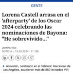 Lorena Castell Instagram - La noche de los Oscar era para celebrarla con amigos … y se celebró a lo grande! O eso dicen por ahí ✨😜✨ Qué suerte tengo y que afortunada me siento por todos estos momentos que la vida me regala 🫶🏻 Thanx to @victoria.coleccion @swarovski @theofficialpandora @martinellishoes @charlottetilbury @andreaesti.vege