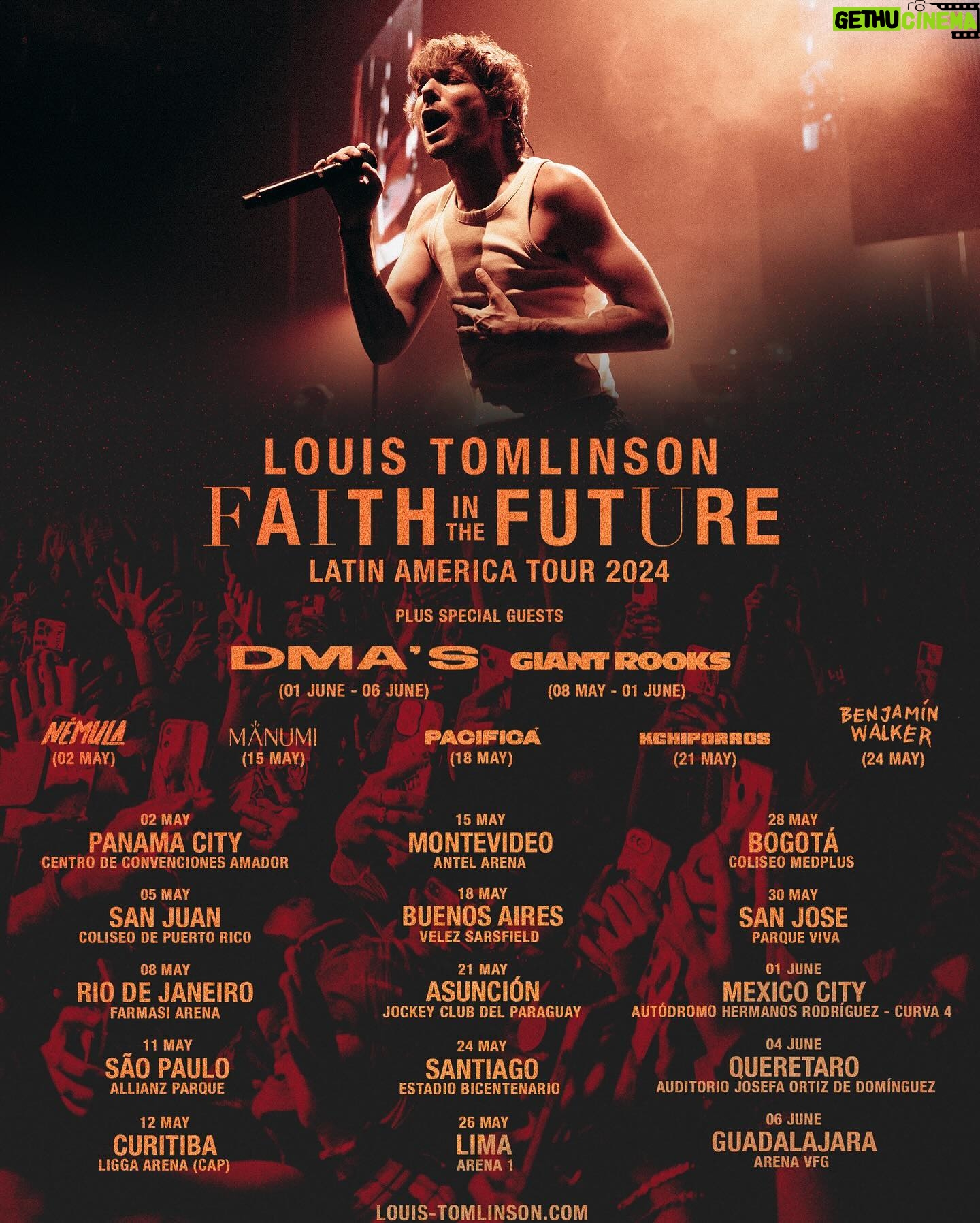 Louis Tomlinson Instagram - Absolutely buzzing to announce @dmasmusic will be joining me as special guests in Mexico! Also welcoming @giantrooksmusic back across multiple shows. Counting down the days until the shows. It’s going to be special! See you soon! Tickets on sale now. Link in bio.