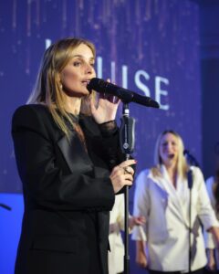 Louise Redknapp Instagram - Thank you @bocusedoruk for a fab evening of gorgeous food and fundraising for The Cancer Awareness Trust. It was a pleasure to perform for everyone at Raffles London at The OWO last night 🤍 xxx Suit: @ysl Lace body: @wardrobe.nyc Shoes: @ysl 📸 photo 5 & 6: @jodihindsphotographer