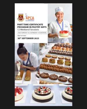 Louise delos Reyes Instagram - Enrollment for @apca_philippines' Part Time Certificate Program in Pastry Arts (12 Weekend Sessions) is still on going! 

Discover the artistry of pastries at APCA Philippines. Enroll now!👩🏻‍🍳

For more information just message @apca_philippines' Instagram or Facebook account and look for Mr. Yohann Pangan 😀