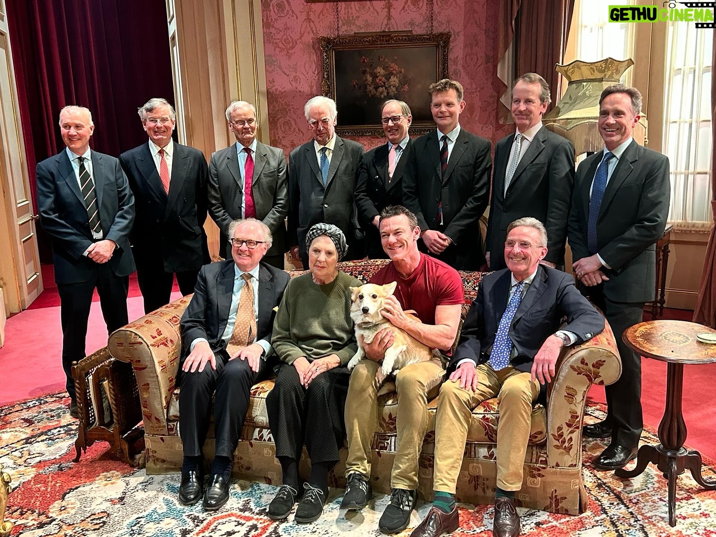 Luke Evans Instagram - Yesterday we met the real team of equerries from Billy’s time at Clarence House. Such a delight to hear their stories and for Penelope and I to hear how accurately we had portrayed Her Majesty The Queen Mother and William Talon. Thank you! We will finish the play on a very big High! 💥