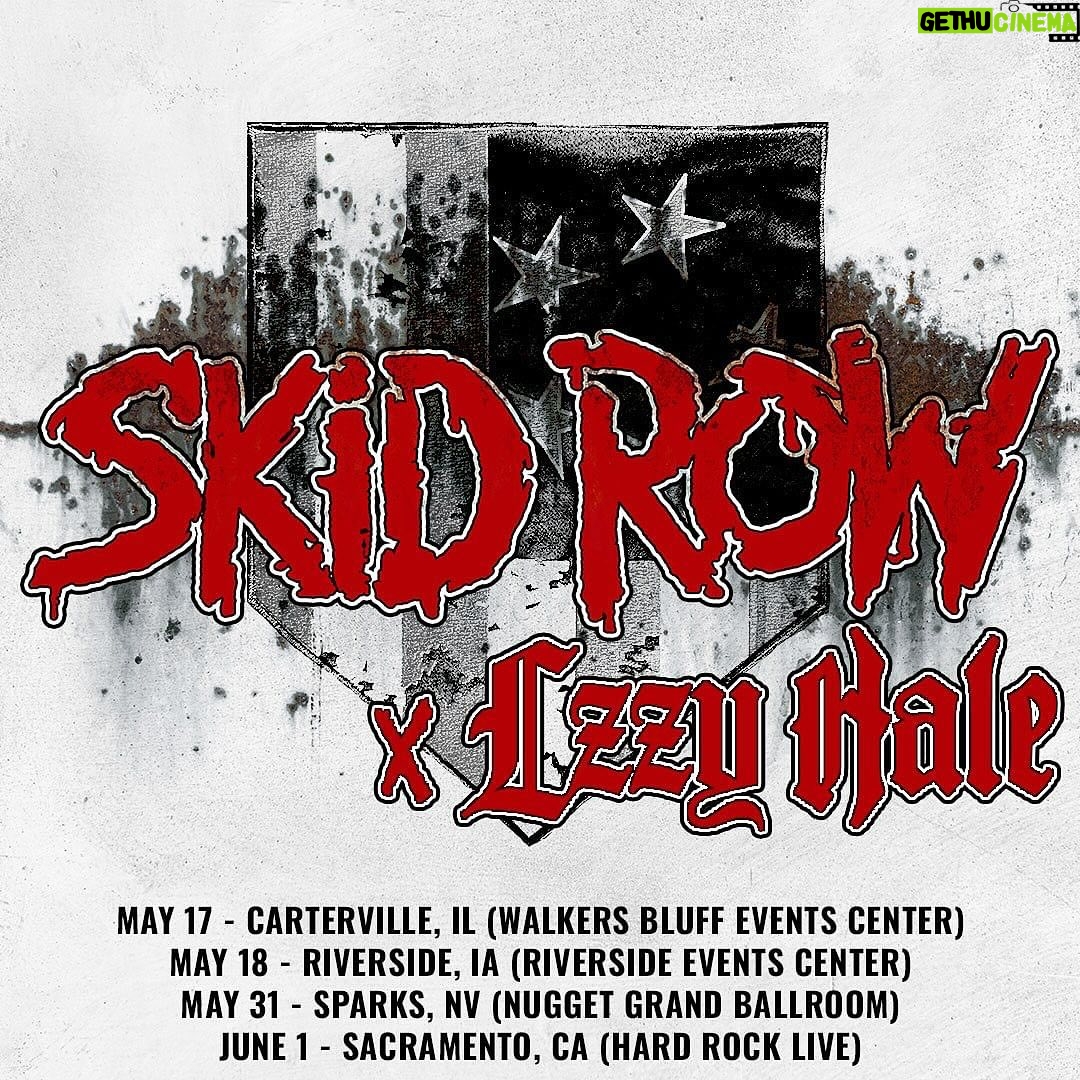 Lzzy Hale Instagram - The Gang is together at last this Friday!!! officialskidrow @officialrachelbolan @snakesabo16 @officiallzzyhale Skid Row x @officiallzzyhale‼️ Tickets on sale now, hit SkidRow.com for all info 🔥 Longtime friend Lzzy Hale of @halestormrocks will be taking over vocal duties for the upcoming scheduled four concerts🤘 May 17 - Carterville, Illinois (Walkers Bluff Events Center) May 18 - Riverside, IA (Riverside Events Center) May 31 - Sparks, NV (Nugget Grand Ballroom)* June 1 – Sacramento, CA (Hard Rock Live) * *This concert was postponed from last December and for all of those who purchased tickets last year all tickets will be valid for this new date.