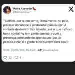 Maíra Azevedo Instagram - Quando eu soltar a minha voz, por favor entenda…que existe tanto choro entalado…vou falar por aqui, mas já já vou me calar e seguir adiante…pq não posso parar!