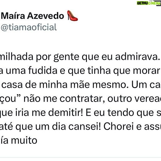Maíra Azevedo Instagram - Só eu sei…as esquinas por que passei…eu conheço a minha história, lembro de onde vim…e por conta disso…não tenho medo de ir para os lugares que estão reservados para mim!