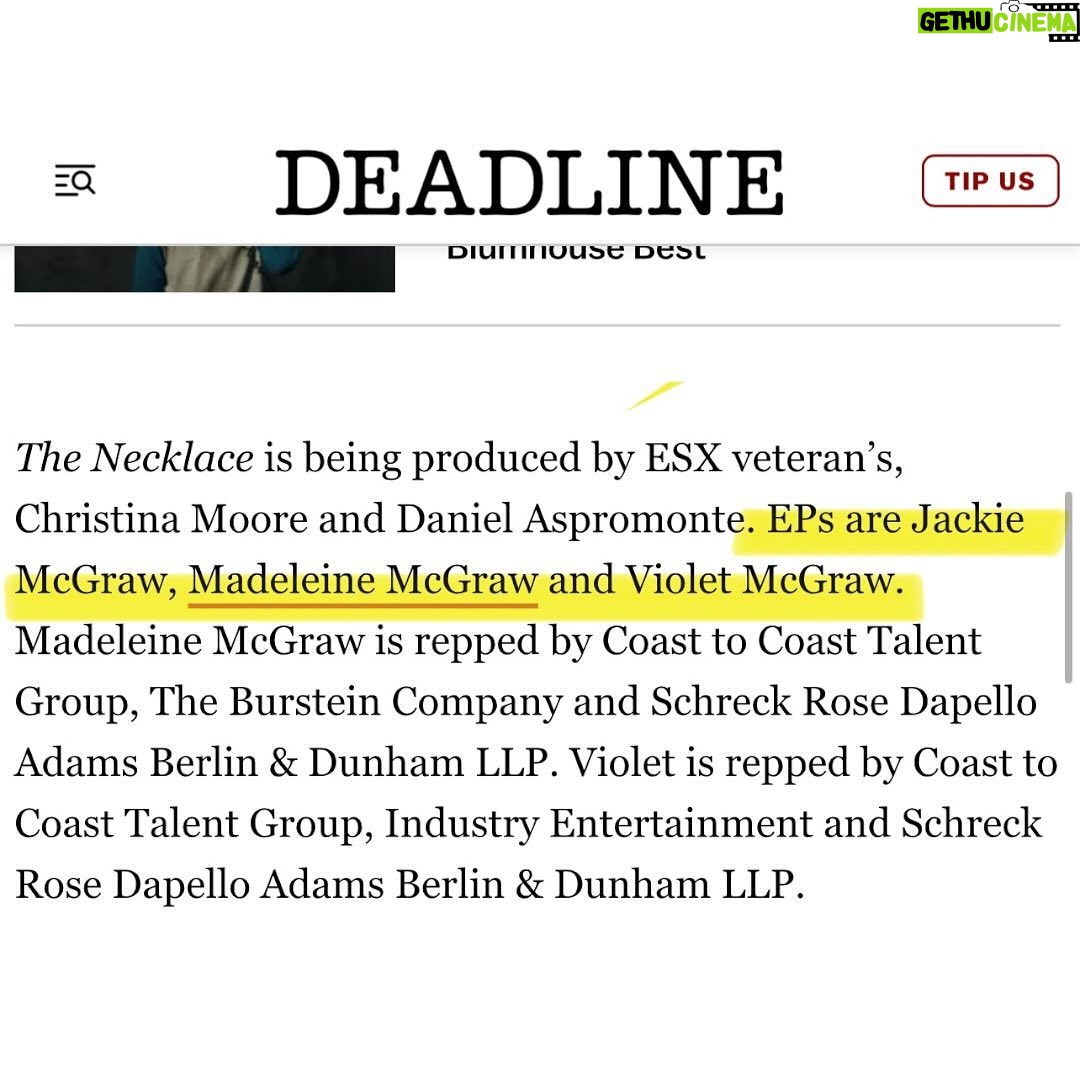 Madeleine McGraw Instagram - So excited to star in and executive produce this project with my sister @violetmcgraw and the whole @esxentertainment team! Especially @aliafsharesx @ladychristinamoore and. @johnducey It truly is a dream come true and one we have been talking about for quite some time! Grateful is an understatement!! #thenecklacehorrorfilm