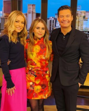 Mae Whitman Instagram - had the genuine best time doing @livekellyandryan promoting @uphereonhulu -truly love all my dear pals there on screen and off- and the coolest part was I had a Friends reunion with the luminous @jenniferaniston whom I remember made me feel so welcomed and loved and I wept hysterically when I wrapped the episode and made her a Christmas ornament anyway please watch @uphereonhulu march 24 and also watch me on @livekellyandryan in my special @christopherkane dress