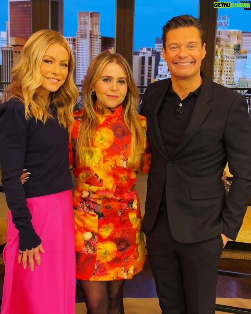 Mae Whitman Instagram - had the genuine best time doing @livekellyandryan promoting @uphereonhulu -truly love all my dear pals there on screen and off- and the coolest part was I had a Friends reunion with the luminous @jenniferaniston whom I remember made me feel so welcomed and loved and I wept hysterically when I wrapped the episode and made her a Christmas ornament anyway please watch @uphereonhulu march 24 and also watch me on @livekellyandryan in my special @christopherkane dress
