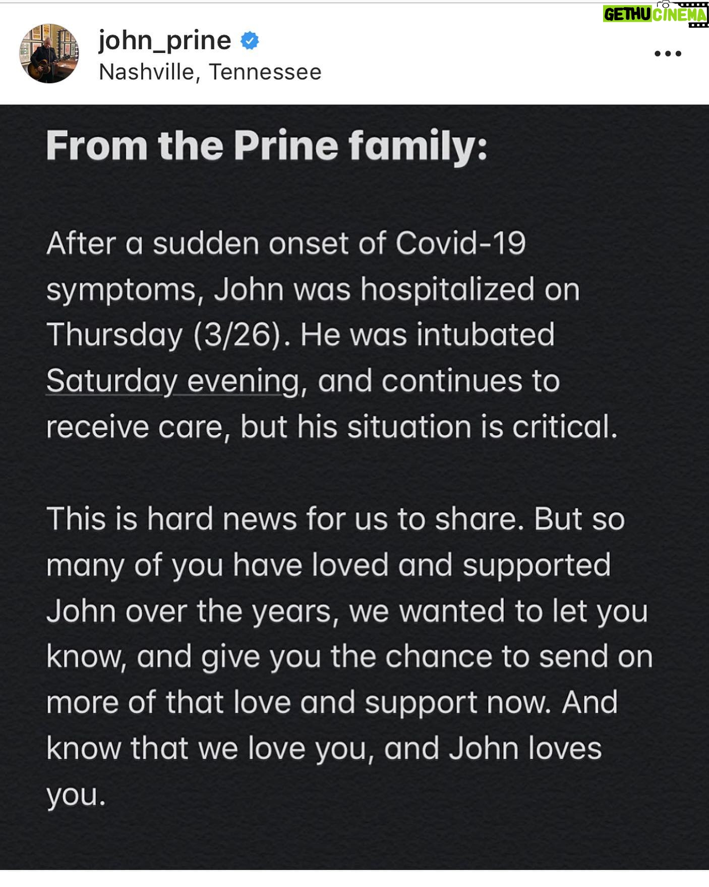 Mae Whitman Instagram - this is devastating. Please please please send your love and support to my hero John Prine and his family and friends. I love you so much John were all rooting for you