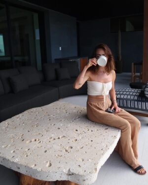 Maggie Q Instagram - Maggie’s Design Corner! lol 
I love to bring the outside, inside! Things like weathered wood, stone, clay pottery, and even, fossilized sea shells bring so much energy to interior spaces. The vitality of each materials past life completes a room.