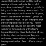 Malinda Kathleen Reese Instagram – Finally processed enough to be able to say some words about tour.  More to come ❤️

A first tour is a life changing experience.  I am truly a different human than I was this summer.  And it’s all to do with getting to actually witness you all, your energy, your love, your excitement alongside these amazing people.  Thank you endlessly. ❤️

Photo by Jamie Sandel 

@chrispetersmusic 
@youthinaromanfield 
@sgoochdrums 
@wjsandel 
@branmuzsick 
@cassiebanaszek 
@chance.s.emerson 
@chrysalis.m4a 
@lizziewebermusic 
@lonelychoir 
@storyslaughter 
@76thstreet
@thematthogan
