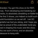 Malinda Kathleen Reese Instagram – Finally processed enough to be able to say some words about tour.  More to come ❤️

A first tour is a life changing experience.  I am truly a different human than I was this summer.  And it’s all to do with getting to actually witness you all, your energy, your love, your excitement alongside these amazing people.  Thank you endlessly. ❤️

Photo by Jamie Sandel 

@chrispetersmusic 
@youthinaromanfield 
@sgoochdrums 
@wjsandel 
@branmuzsick 
@cassiebanaszek 
@chance.s.emerson 
@chrysalis.m4a 
@lizziewebermusic 
@lonelychoir 
@storyslaughter 
@76thstreet
@thematthogan