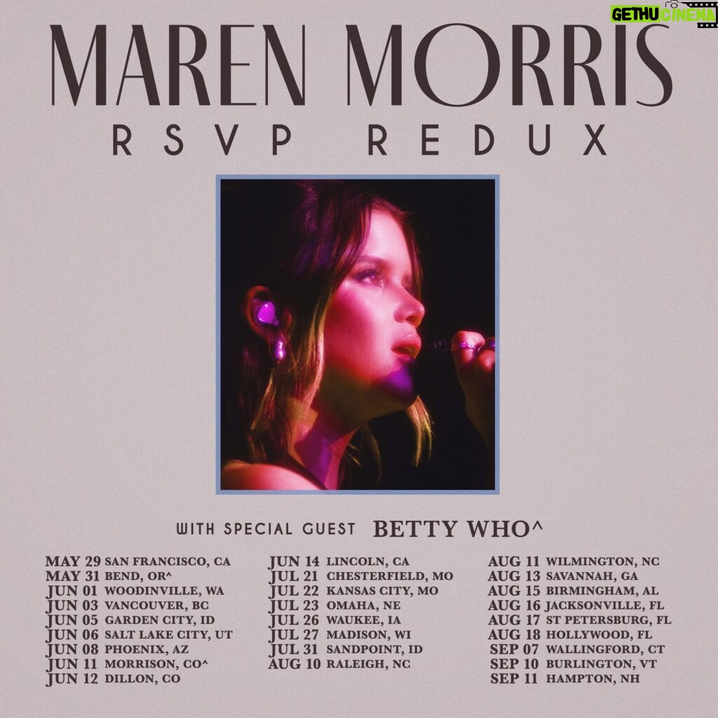Maren Morris Instagram - you asked, we answered. more RSVP Redux dates added. can’t wait to sing with you. 💞 lunatics presale starts tuesday 4/23 at 10am local public on sale friday 4/26 at 10am local