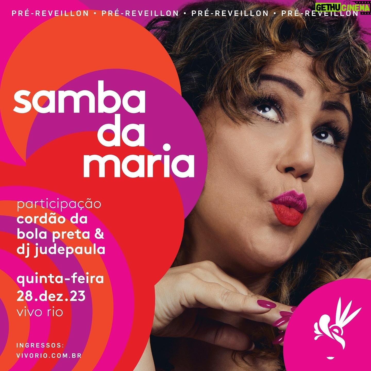 Maria Rita Instagram - 🎉🎶 Samba da Maria está de volta para uma festa pré-reveillon imperdível! Dia 28 de dezembro no Vivo Rio, a celebração do encerramento do ano será épica ao som de Maria Rita. 🎤✨ A festa fica ainda mais completa com a participação da DJ @judepaulla e com show de encerramento do @cordaodabolapretaoficial 🔥 Prepare-se para uma noite cheia de ritmo com ‘Tá Perdoado’, ‘Maltratar Não é Direito’, ‘Num Corpo Só’ e clássicos imortais da música brasileira como ‘Vou Festejar’, ‘Coisa de Pele’, ‘Juízo Final’, ‘O Bebado e a Equilibrista’, entre outros. Garanta seu lugar nessa festa memorável. Ingressos disponíveis sympla.com.br/vivorio 🎟️🥂 #SambaDaMaria #PreReveillon #MariaRita #VivoRio