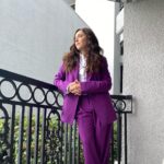 Mariana Treviño Instagram – ✌️💜 LA press day :)
@amancalledotto ✨
Thankyou! 

Suit: @dorotheeschumacher
Styling: @jeanannwilliams
Earrings: @ettika
Makeup: @adambreuchaud
Hair: @eddie_cook
PR: @42west