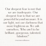 Marianne Williamson Instagram - Sacred Sunday Insights: As I read @sarahjakesroberts new book “Power Moves” I was inspired to share one of my favorite quotes that she shared in the beginning of the book by @mariannewilliamson As I step into the fullest version of myself, I’ll be sharing what inspires me not to play small, people please or let my insecurities overshadow my insights.✨ What line resonates with you most? Mine is: “Your playing small doesn’t serve the world” I think I need this posted on every room of my house✨ Have a beautiful day💞