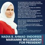 Marianne Williamson Instagram – I so appreciate the integrity and activism of @NadiaBAhmad at this important historic moment.