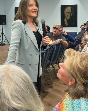 Marianne Williamson Instagram - I am grateful that as of right now, over 200,000 people have voted for me for President. Given the myriad efforts to block my candidacy, I take those votes very seriously. I’ll continue to honor the trust that they signify. They are a cry for fundamental change in America. Many people believe, as I do, that nothing less than a transformative vision will stave off potential disasters that stand before us. 

While some argue that I should drop out of the race, graciously support President Biden and join the effort to joyfully defeat Trump in November, I know too much and have seen too much to agree to such a move. The President is not out campaigning. He is not truly out among the American people. He does not seem to register what people are actually going through. His handlers if anything are keeping real people away from him. And unspoken by most but seen by everyone, he does not display the physical or mental vitality necessary to take on Donald Trump. 

That’s why I’ll remain in the race, looking forward to picking up even more votes in the states that have not yet weighed in.
Our staying in the race is an effort to increase the possibility that I will have a voice at the Democratic convention. In order to win in November, we must acknowledge that 39 per cent of Americans are skipping meals in order to pay their rent - and do something about it! We must acknowledge how difficult it is for millions of people to live on just one job, pay their medical bills, or even afford their rent - and do something about it! We must not simply brag about what we’ve accomplished already, when for the majority of Americans their lives are lived on the edge of disintegration and despair. 

The system is in too many ways self-satisfied, exclusive, and closed in upon itself - but we must change that.

We need to save our democracy from Donald Trump, that is true. And in order to do that, we need to stand for a more powerful alternative to what he’s offering. I remain in the race in order to try.

Please invest generously in this critical effort. It’s our time, right now…🇺🇸💙
Marianne2024.com or in link tree