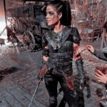 Marie Avgeropoulos Instagram - When the gun show is clearly having technical difficulties . . . . . . . . #warrior #the100 #bts #smile #octavia #octaviablake #bloody #❤️ @mupbycory @laurenwiezoreck