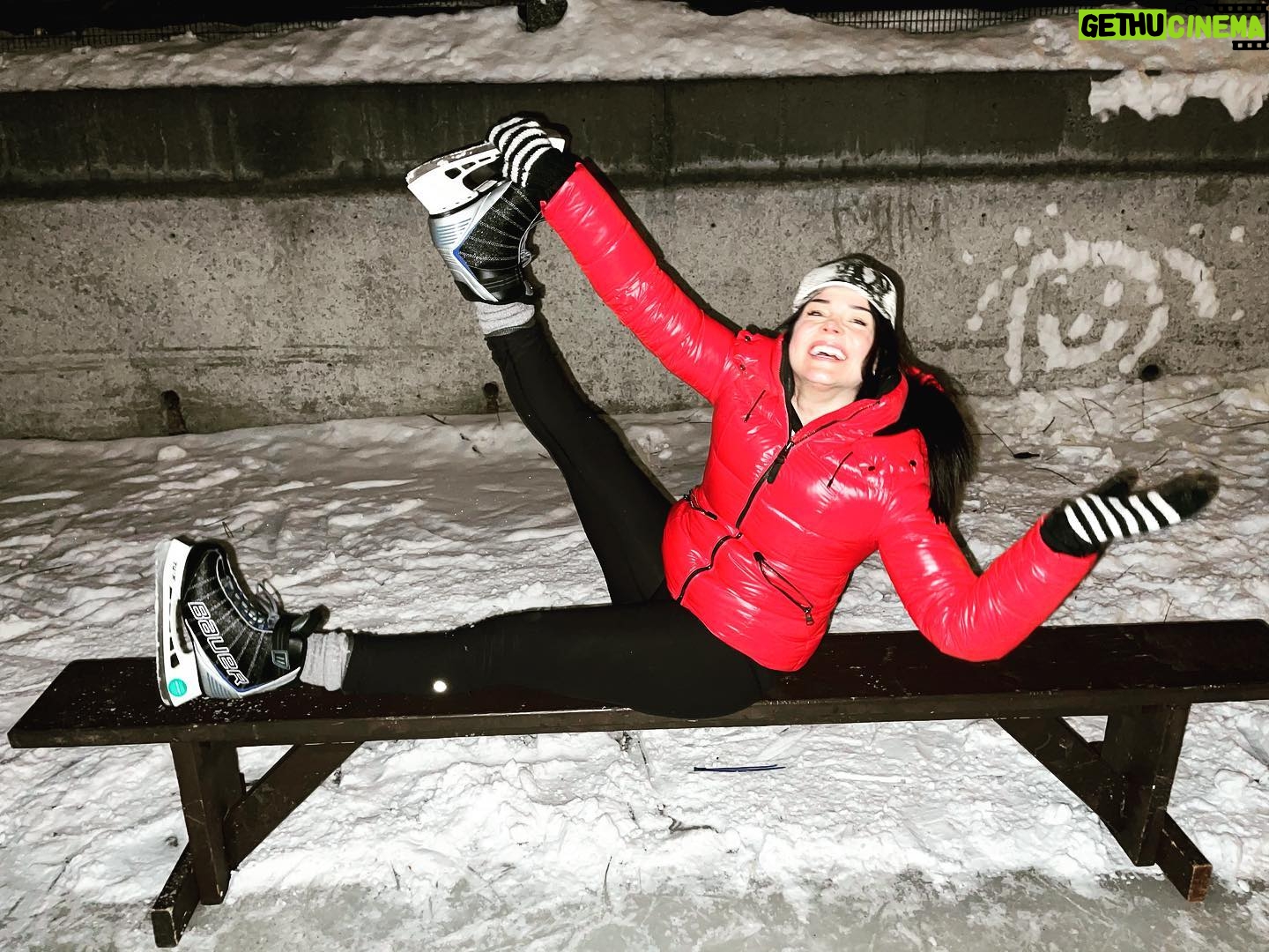 Marie Avgeropoulos Instagram - When treading on thin ice , you best learn how to skate on it ❄️⛸ . . . . . . #canadian #skating @mackage #learningthroughplay #gooutside #outdoorsyaf