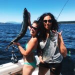 Marie Avgeropoulos Instagram – Friends who catch dinner together are from the same feather 👊🏼@shoana13 #salmon #chickswhofish #yummie