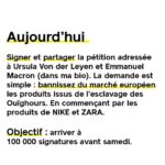 Marion Cotillard Instagram - LIEN DANS MA BIIO POUR LA PÉTITION #Repost @raphaelglucksmann ・・・ Nous les abandonnerons jamais. Cela fait maintenant 2 an qu’on se mobilise et cette semaine est cruciale. Je compte sur vous et votre humanité. Chaque jour, je ferai un post pour chaque mobilisation. Ne lâchons rien. Notre semaine de mobilisation : nous allons rendre visibles les millions de Ouïghours encore parqués dans les camps de concentration. Et exiger que nos dirigeants agissent. Tous les jours. Partout. Voici notre plan de bataille. *Aujourd’hui Signer et partager la pétition adressée à @ursulavonderleyen et @emmanuelmacron (dans ma bio). La demande est simple : bannissez de nos marchés les produits issus de l’esclavage des Ouïghours. En commençant par les produits de @nike et @zara . Objectif : arriver à 100 000 signatures avant samedi.