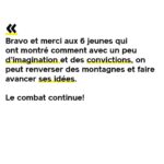 Marion Cotillard Instagram - Chère communauté, je vous invite à vous renseigner sur ce que ces jeunes gens font, à les soutenir si le cœur vous en dit et bien sûr à prendre part à l’action. @graine_de_possible @viel.hugo @pasquet.julie @stacy_algrain @mathis_fids @lougarcia01 et Agathe VOUS ÊTES TOUT SIMPLEMENT GÉNIAUX! Et je pèse mes mots! MERCI MERCI MERCI! Et merci à @raphaelglucksmann pour cette « mise en histoire » ✊🏼 #repost @raphaelglucksmann ・・・ 6 jeunes ont montré comment avec un peu d’imagination et des convictions, on peut renverser des montagnes (un Préfet de police ici, en l’occurrence!) et faire avancer ses idées. Voici leur histoire. @graine_de_possible @stacy_algrain @viel.hugo @lougarcia01 📸 @_nicolasdubois