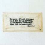 Marisa Tomei Instagram - The Art of Healing: Inspired by Pieper Lewis’s courage and resilience @tanyaauthor, @tinypricksproject and I banded together to offer the following collection for sale to raise funds to support Pieper’s journey: 2 Pieper Lewis quotes stitched by Diana Weymar 2  Mary Oliver poetry fragments stitched by Diana Weymar Assume Nothing: A Story of Intimate Violence by Tanya Selvaratnam and autographed by the author From @newsweek: “Money to support Lewis was raised on GoFundMe by Leland Schipper, one of her former teachers. On the online fundraiser he wrote: ‘In Iowa, there is a law that states that anyone who is convicted of killing a person, regardless of circumstances, must pay that individual's family 150,000 dollars. This law is intended to provide justice to families who lost their loved ones. ‘However, in the case of Pieper, it will require her to pay 150,000 dollars to the family of a man who purchased Pieper's fifteen-year-old body from a sex trafficker, gave her drugs and alcohol, and then raped her repeatedly. ‘Pieper does not owe that man's family justice. Pieper does not deserve to be financially burdened for the rest of her life because the state of Iowa wrote a law that fails to give judges any discretion as to how it is applied. This law doesn't make sense in many cases, but in this case, it's morally unjustifiable. A child who was raped, under no circumstances, should owe the rapist's family money.’” Please share this post and Pieper’s story to help us raise funds to support her. Starting price: $300 excluding shipping. Please comment on this post or DM @tinypricksproject to submit your price. Bidding will continue through #DomesticViolenceAwarenessMonth until November 3. 100% of proceeds will go to #pieperlewis. For resources about #domesticviolence #intimatepartnerviolence, please visit #LinkInBio @tanyaauthor.