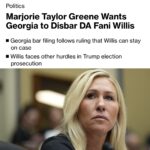 Marjorie Taylor Greene Instagram - Today, I’m filing a complaint to disbar Fulton County DA Fani Willis for her corrupt actions. Fani should’ve been removed from her political persecution of President Trump after it was revealed she went on lavish vacations with her lover Nathan Wade. The lover she paid HUNDREDS of THOUSANDS of dollars! Unfit to serve! 📰🔗 LINK IN BIO