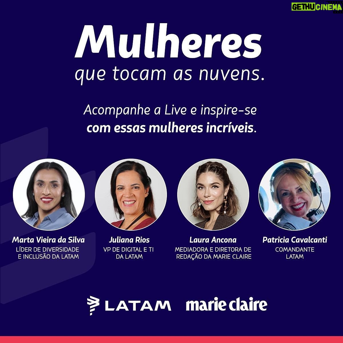 Marta Instagram - No dia 29 de março, às 19h, vou participar de um bate-papo com mulheres incríveis sobre diversidade, inclusão e equidade! Junto com a @latamairlines, seguimos trabalhando pra colocar esse tema cada vez mais em pauta e não poderíamos encerrar o mês da mulher de outra forma! Quero convidar todos vocês a tocarem as nuvens junto comigo e com essas mulheres maravilhosas! Marquem na agenda: 29 de março, às 19h, no Instagram da @marieclairebr. Um beijo!! #MulheresQueTocamAsNuvens #8M