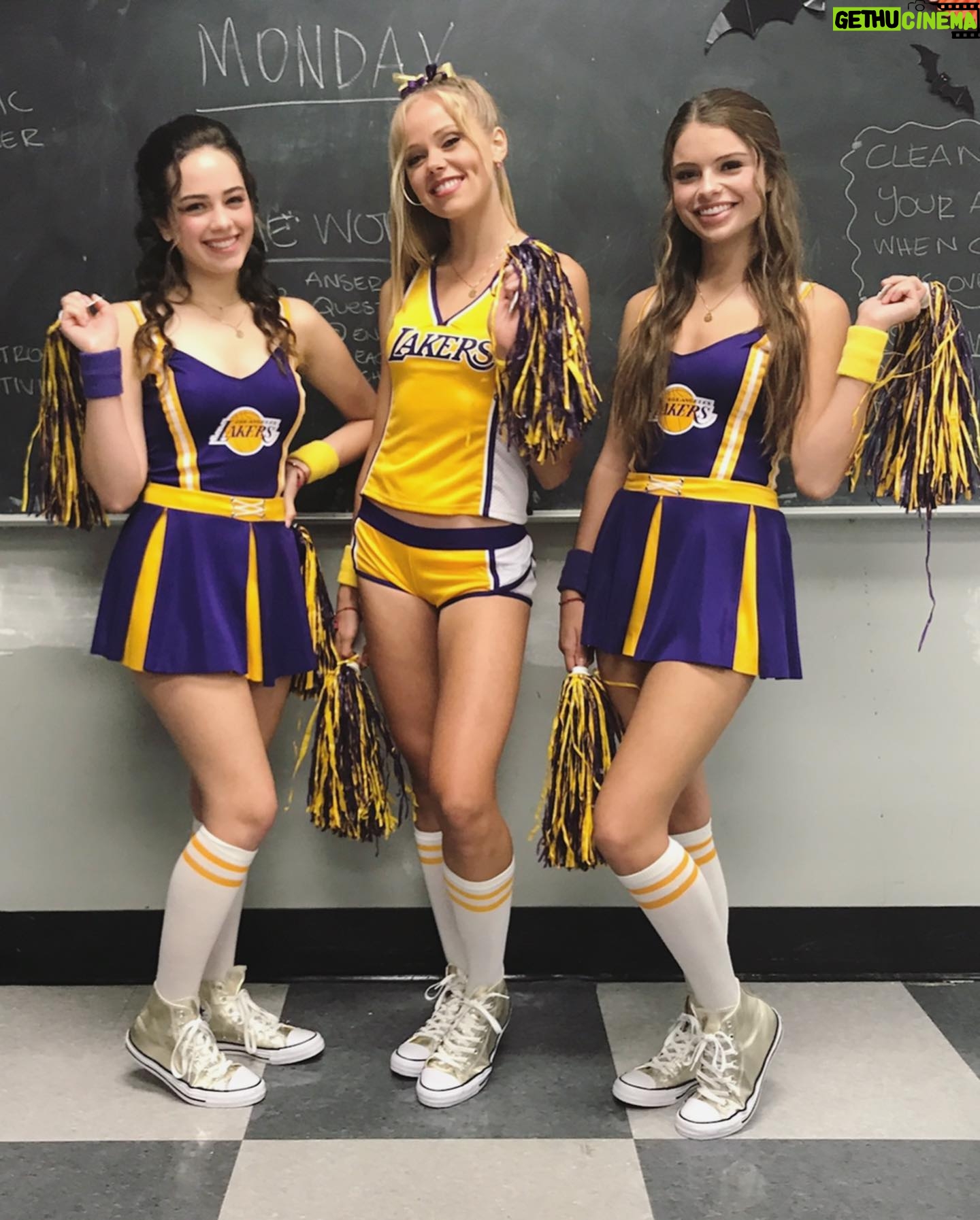 Mary Mouser Instagram - I loved rocking Sam’s Laker Girl halloween costume & these were some epic filming days of @cobrakaiseries S1 w my girlssss 💜💛 ARE YOU GUYS DRESSING UP FOR HALLOWEEN THIS YEAR? If so, TELL ME ABOUT YOUR COSTUMES - anyone dressing up as CK characters?? 👀 PS. Peep the shots from when @xolo_mariduena stole my phone on set 🙄