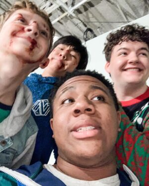 Mary Mouser Instagram - a couple of @cobrakaiseries BTS shots - aaaaand then a saga of my phone being stolen and used for secret selfies by my “friends” 😒

Am I just too trusting that I leave my phone out on set? Or are these guys the real problem here? 😂 BTW - I’m coming for ALL OF YOUR PHONES NEXT SEASON 😈

Can you guys guess what episodes each of these shots came from?!
